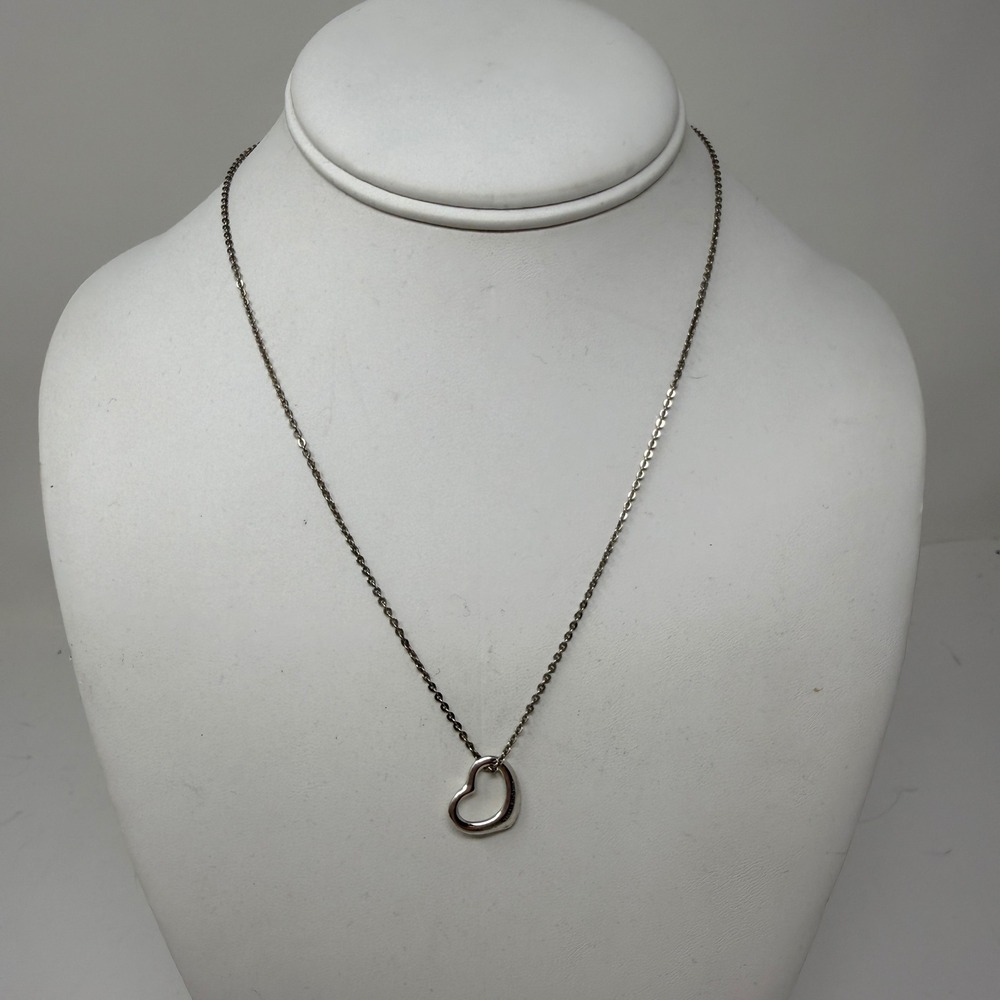 Tiffany & Co Elsa Peretti Open Heart Pendant Charm 925 Sterling Silver Necklace